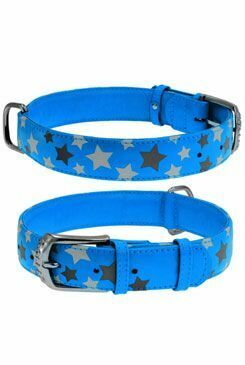 Obojek kožený Stars modrý (30-39cm/2cm)