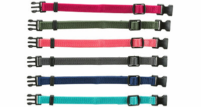 Obojek nylon pro štěňata rozliš.růž.-hnědá S-M 6ks TR