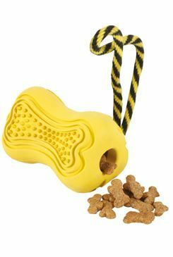 Hračka pes Kost s lanem TITAN gumová L žlutá Zolux