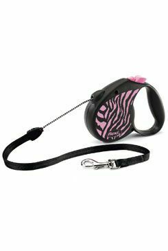 Vodítko FLEXI Safari zebra M lanko 5m/20kg růžová