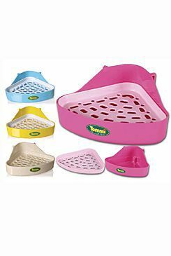 WC pro králíky a fretky rohové s pl.roštem 18x18x10cm