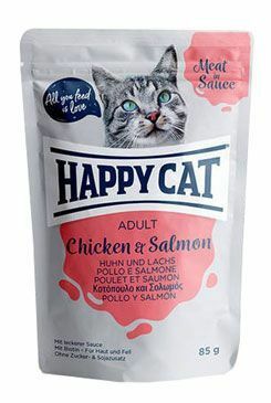 Happy Cat kapsa Meat in Sauce Adult Kuře a losos 85g