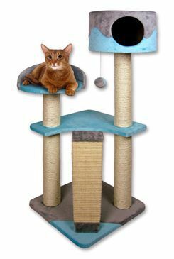 Škrabadlo Figaro mint/šedá s bambulkou 40x40x104cm