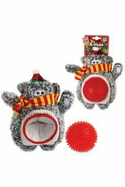 Hračka pes GiGwi Vánoční méďa s míčkem 2v1 24cm
