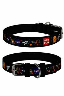 Obojek kožený NASA černý (37-48cm/2,5cm)